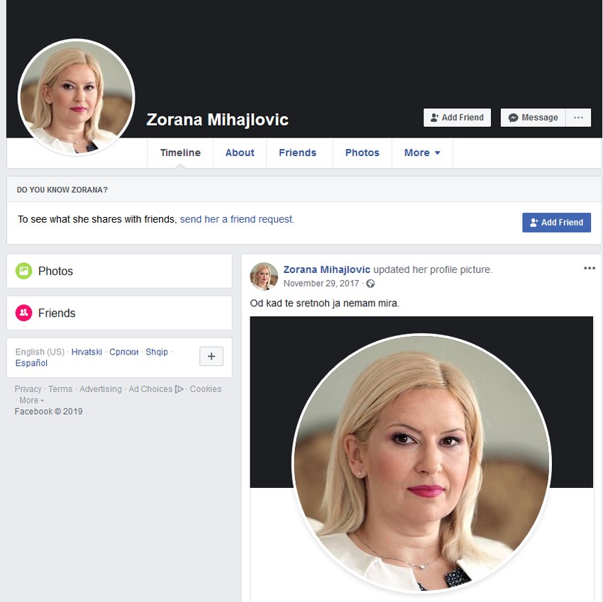 "Od kad tebe sretoh, ja nemam mira" - lažni profil Zorane Mihajlović