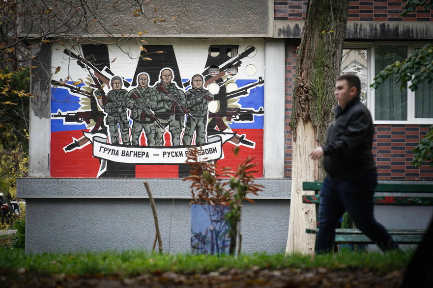 Mural w Belgradzie w Serbii, pokazujący Grupę Wagnera