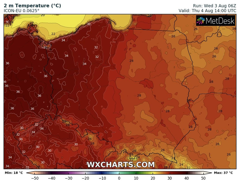 Na zachodzie będzie 36 st. C