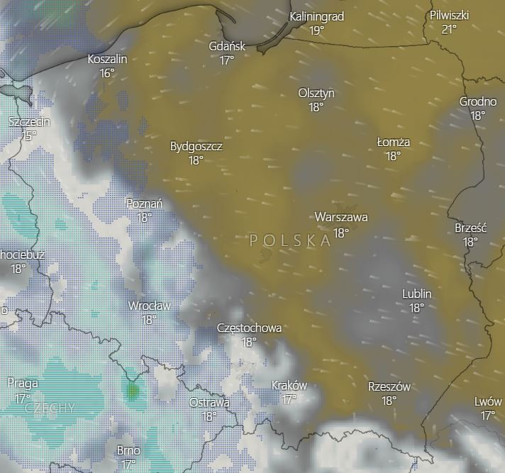 Zachmurzenie nad Polską w nocy z czwartku na piątek