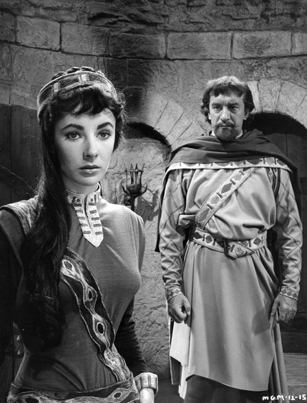 Elizabeth Taylor i George Sanders w filmie "Ivanhoe", 1952 r.