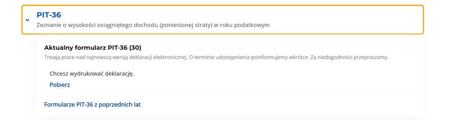 Formularz PIT-36, a właściwie jego brak na stronie podatki.gov.pl