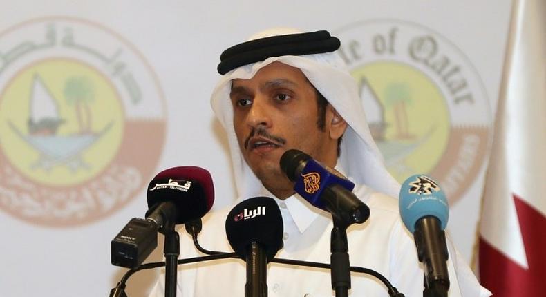 ​​​​​Qatari Foreign Minister Sheikh Mohammed bin Abdulrahman Al-Thani speaks during a joint press conference with his German counterpart in the Qatari capital Doha on July 4, 2017