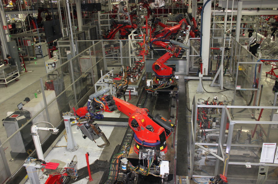 Robots at Tesla's factory.