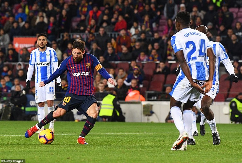 Kenneth Omeruo could not stop Lionel Messi and Barcelona who beat Leganes 3-1 (Getty Images) 