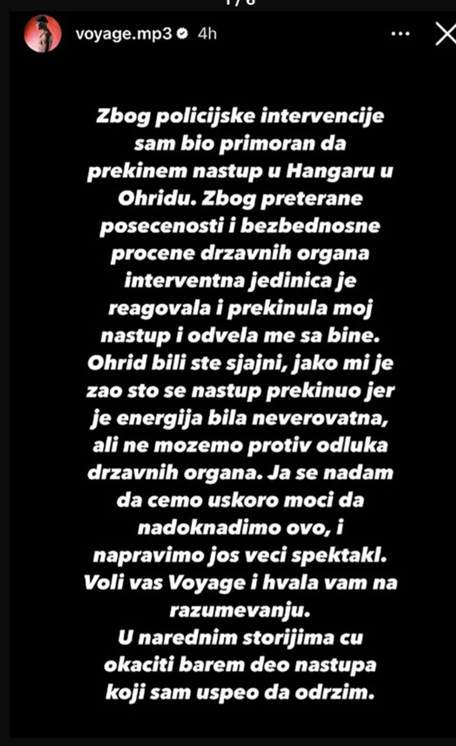 Vojaž se oglasio nakon što je prekinut njegov koncert