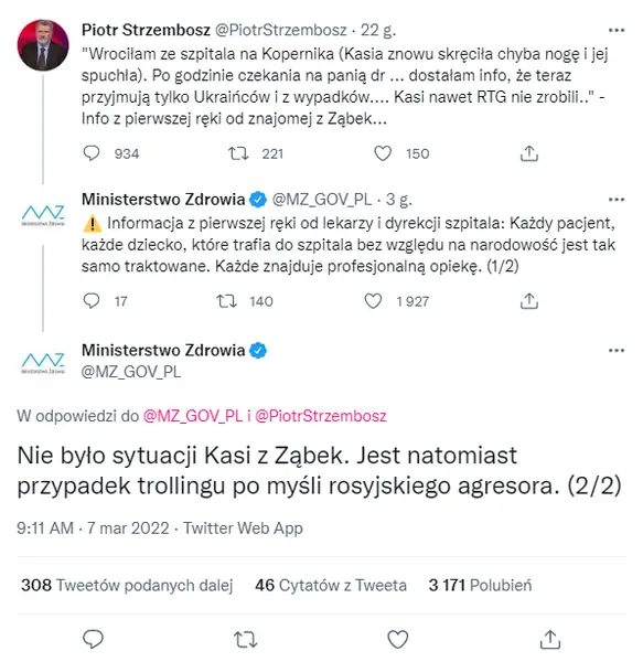 Ministerstwo Zdrowia odpowiada na fake newsa