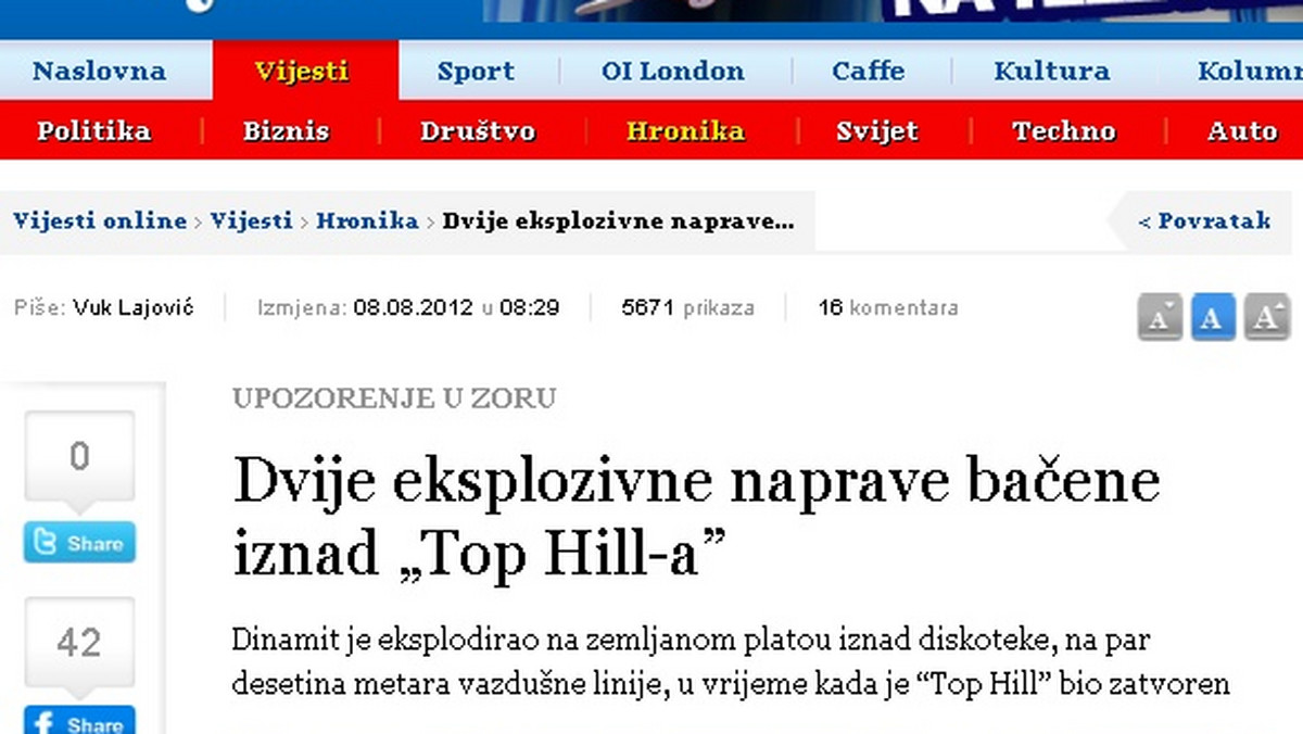 Dwa ładunki wybuchowe eksplodowały wczoraj przy dyskotece "Top Hill" na wzgórzu Toplis w okolicach Budvy w Czarnogórze. W zdarzeniu nikt nie ucierpiał, a w dyskotece nie było jeszcze wówczas gości - informuje serwis vijesti.me.