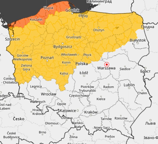 Prognoza ostrzeżeń IMGW na nadchodzącą dobę