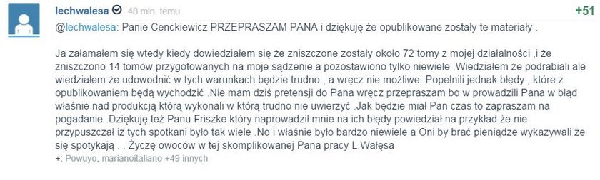 Lech Wałęsa przeprasza