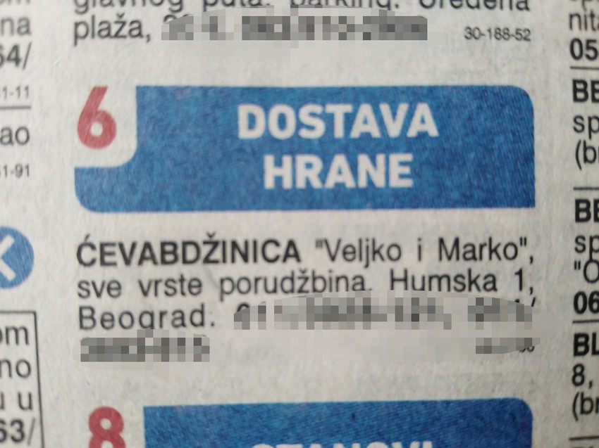 Oglas je objavljen u rubrici "Dostava hrane"