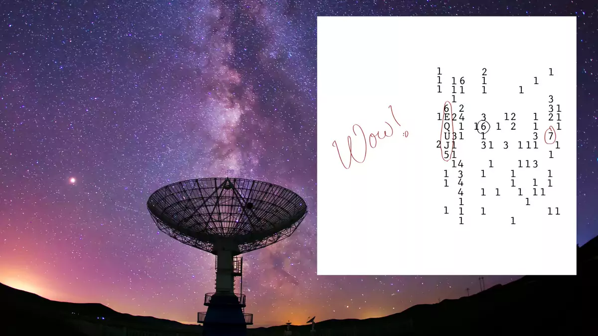 Fragment wydruku z raportem o sygnale "Wow!", który 15 sierpnia 1977 r. odebrał radioteleskop "Big Ear"