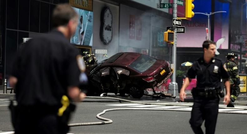 A car plunged into pedestrians in Times Square in New York on May 18, 2017