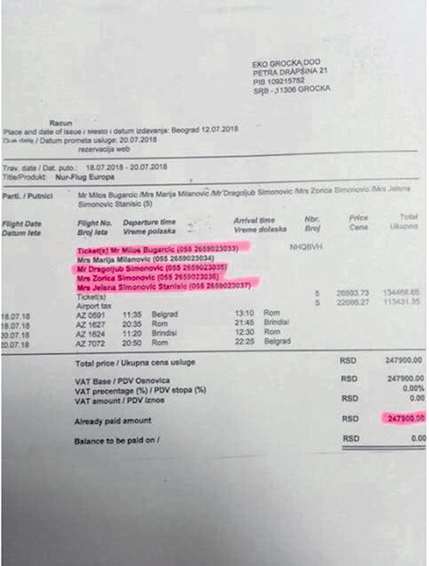 Račun za putovanje u Italiju