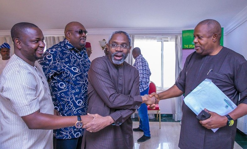 Gbajabiamila’s parleys colleagues ahead of a crucial vote  [Twitter/@@femigbaja] 