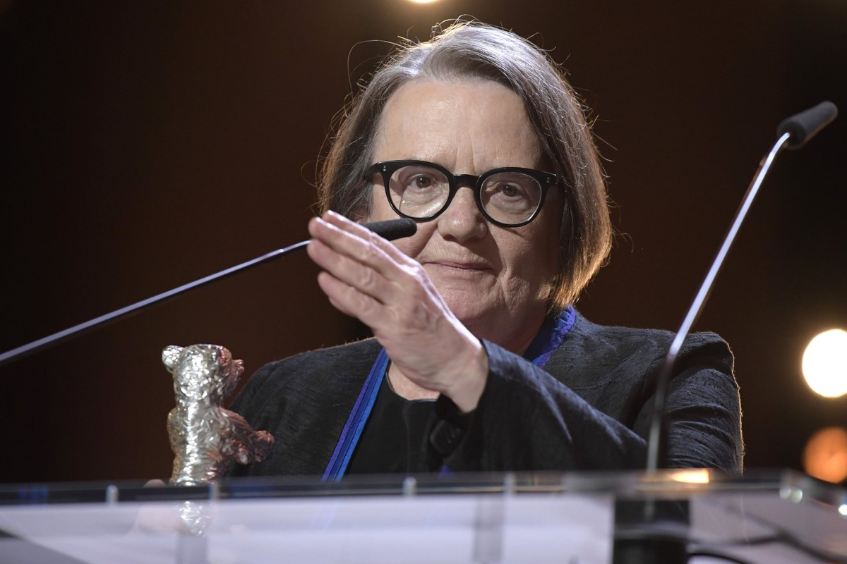 Agnieszka Holland odbiera Srebrnego Niedźwiedzia w Berlinie.