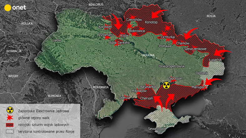Mapa działań wojennych w Ukrainie, 6 marca