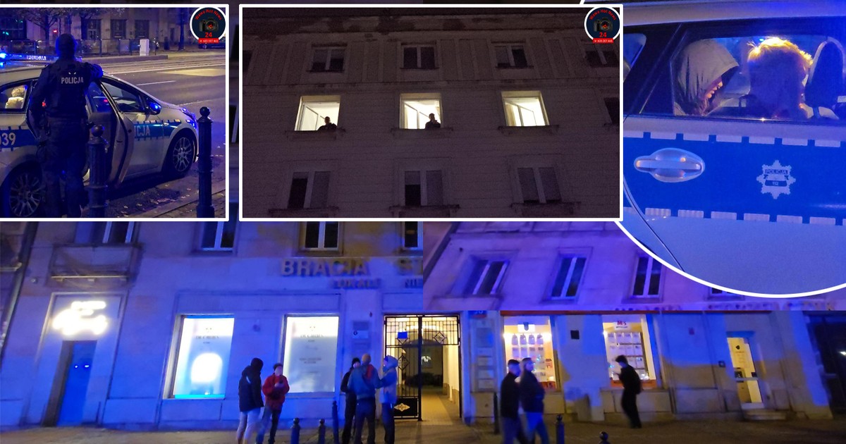 Huczna impreza przy Marszałkowskiej. Z okien poleciały w stronę policji szklane butelki