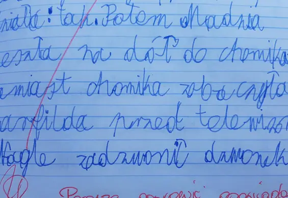 Chłopiec pisząc opowiadanie, dał się ponieść wyobraźni - nauczycielkę wyraźnie to zirytowało