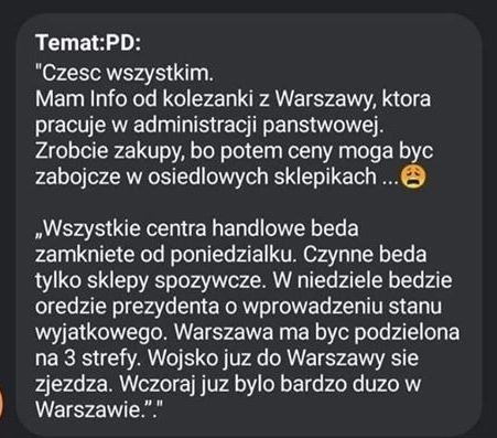 Przykładowy fake news z sieci