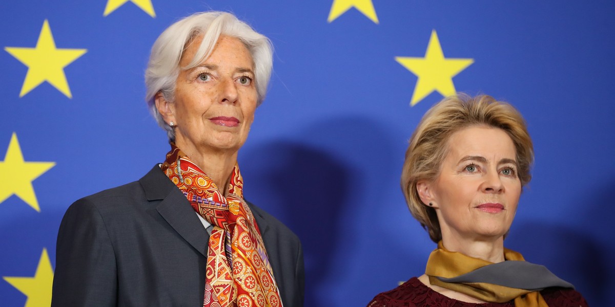 Prezydent Europejskiego Banku Centralnego Christine Lagarde i przewodnicząca Komisji Europejskiej Ursula von der Leyen.