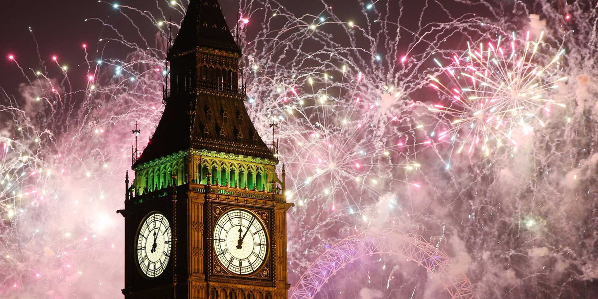 Just after midnight on New Year's 2015 in London.