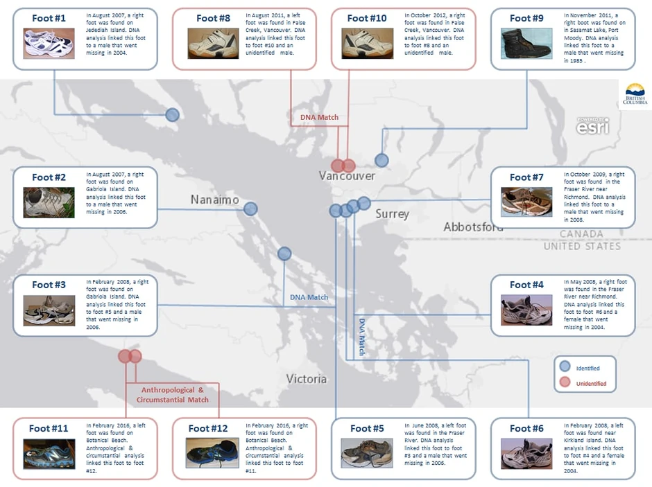 Mapa nađenih stopala