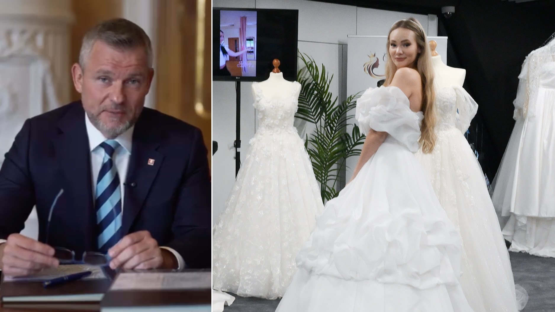 Prezident Peter Pellegrini a žena v svadobných šatách