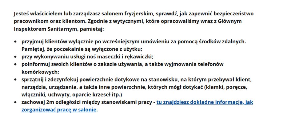 Wytyczne dla salonów fryzjerskich przygotowane przez Sanepid 