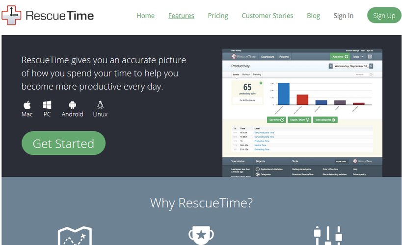 Rescue Time śledzi naszą aktywność w internecie I informuje nas o czasie, który spędzamy w jego różnych zakątkach. Otrzymujemy dostęp do szczegółowych statystyk, a nasze aktywności dzielone są na poszczególne kategorie np. media społecznościowe, informacje, rozrywka, nauka etc. Dzięki Rescue Time dowiemy się np., że spędzamy stanowczo zbyt dużo czasu na Facebooku, Twitterze czy też Instagramie. Jak powszechnie wiadomo, wiedza na temat problemu jest pierwszym krokiem w kierunku jego rozwiązania.  Aplikacja jest darmowa i dostępna zarówno z poziomu przeglądarki internetowej, jak również smartfona z systemem Android.