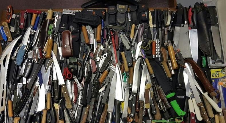 Britain is cracking down on rising knife crime, including allowing banned blades to be deposited anonymously as those shown here, after police registered more than 12,100 knife attacks between April last year and March, the highest figure in five years