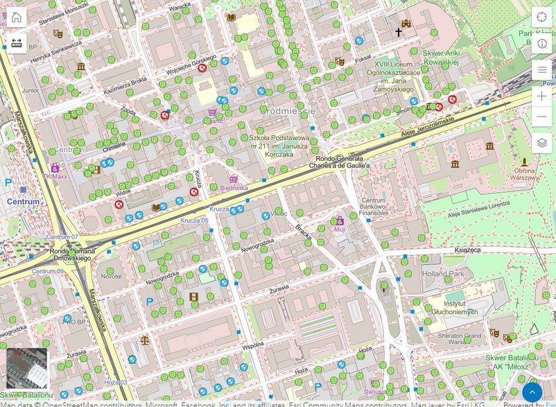 Schrony, ukrycia i miejsca schronienia w centrum Warszawy według rządowej mapy