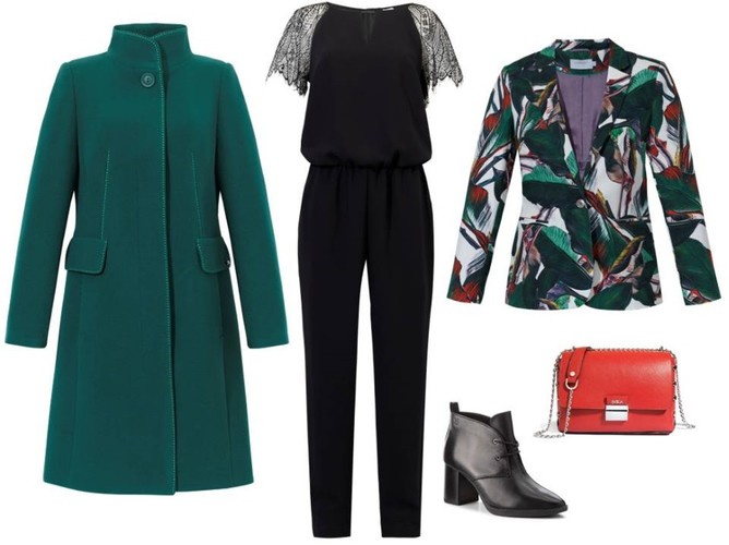 Modne STYLIZACJE na wiosnę 2019: płaszcz- Dziekański/dziekanski.pl, marynarka- Cotton Club/cottonclub.pl, kombinezon- Cotton Club/cottonclub.pl, buty- Caprice/caprice.pl, torebka- Boca/boca.pl