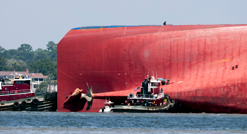 The cargo ship Golden Ray capsized and caught fire last month in St. Simons Sound off the coast of Brunswick, Georgia, roughly 80 miles south of Savannah, Georgia.