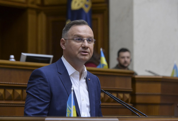 Prezydent Andrzej Duda podczas przemowy w Radzie Najwyższej Ukrainy