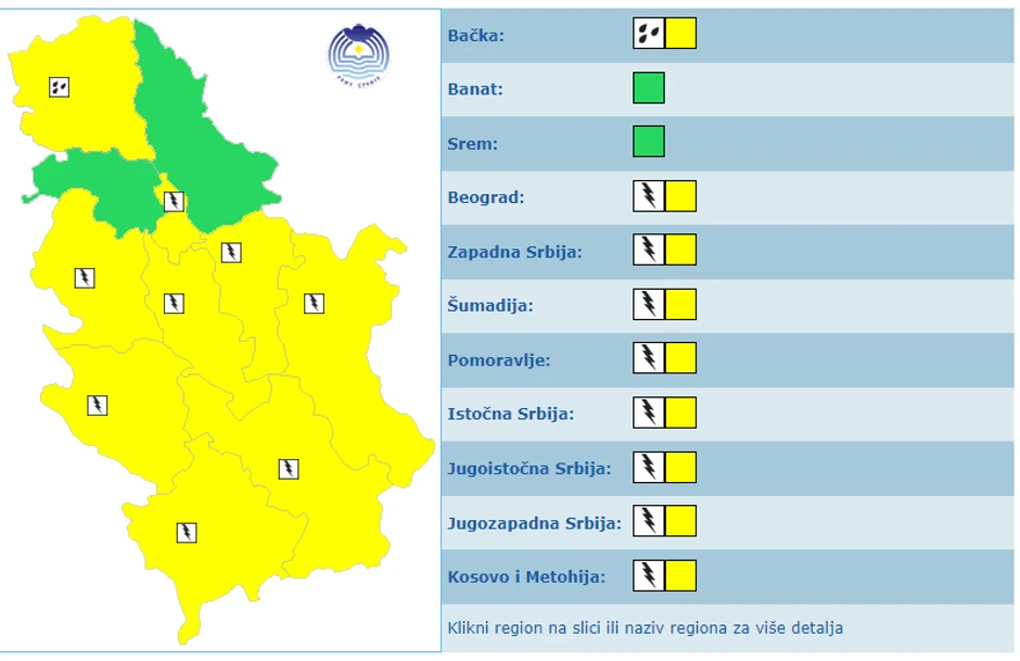 Meteoalarm za sredu