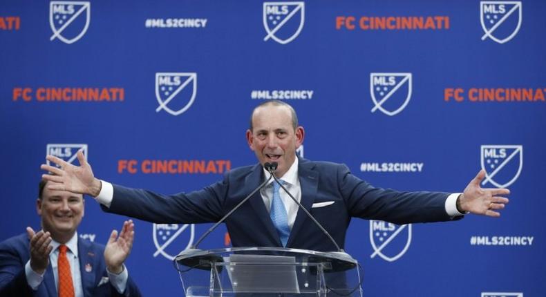 MLS commissioner Don Garber announces FC Cincinnati as an MLS expansion club in May of 2018