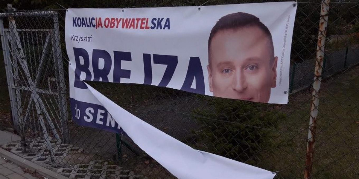 Zniszczono banery Krzysztofa Brejzy. Zrobił to krewny działacza PiS?