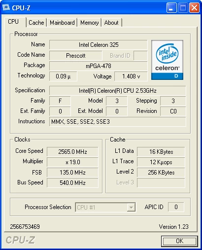 Celeron D 325 o zegarze 2,53 GHz