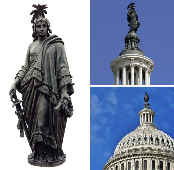 Figura Libertas zdobiła większość amerykańskich monet tamtych czasów, a przedstawienia jej postaci pojawiały się w sztuce popularnej i obywatelskiej, w tym w Statue Wolności wg. projektu rzeźbiarza Thomasa Crawforda znajdującej się od 1863 r. na szczycie kopuły Kapitolu w Waszyngtonie
