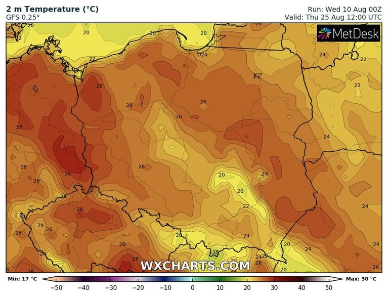 Trzecia dekada sierpnia również zapowiada się ciepło.