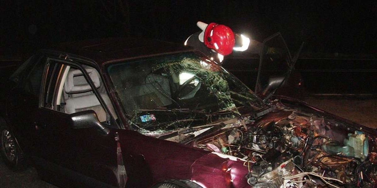 Auto wjechało w drzewo, aż wyrwało silnik!