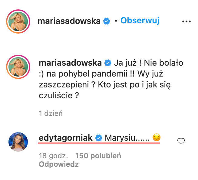 Edita Gurniak comenta sobre la vacunación de Maria Sadowska