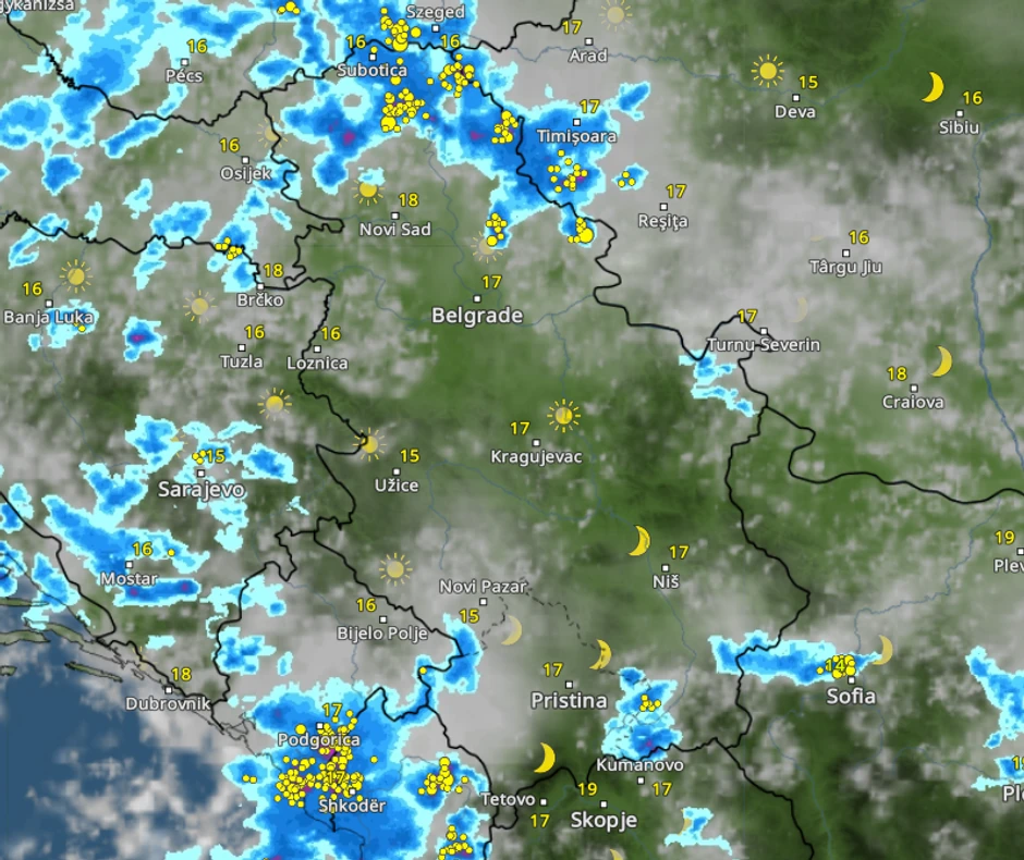 Kretanje nevremena u 20 časova
