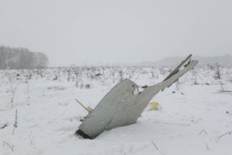 A view shows a scene where a short-haul regional Antonov AN-148 crashed after taking off from Moscow's Domodedovo airport, outside Moscow