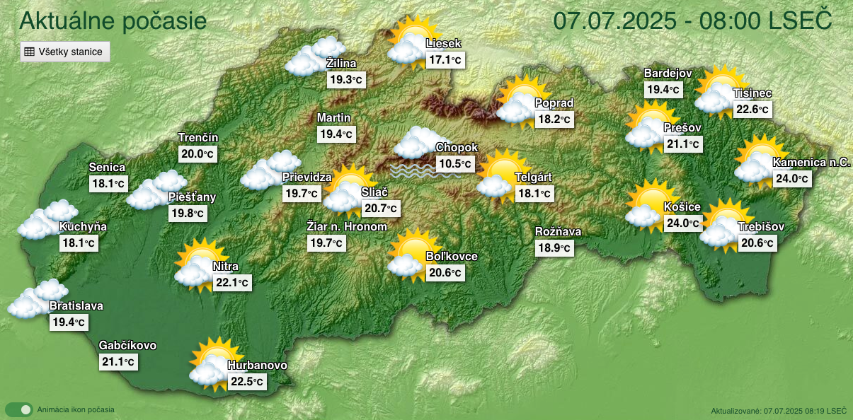 Predpoveď počasia na Slovensku 7.7.2025