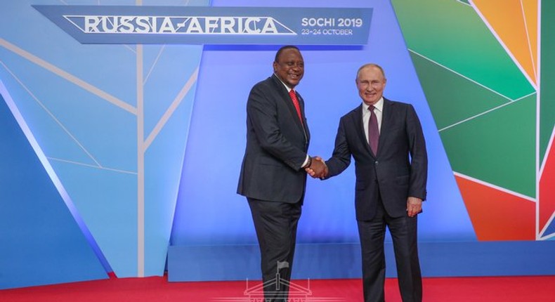 President Uhuru Kenyatta in Russia with Russia's President Vladimir Putin