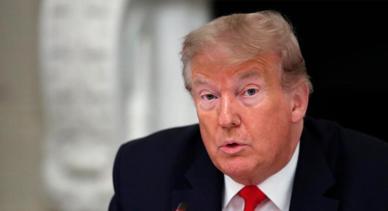 President Donald Trump speaks during a roundtable with governors on the reopening of America's small businesses, in the State Dining Room of the White House, Thursday, June 18, 2020, in Washington. (AP Photo/Alex Brandon)