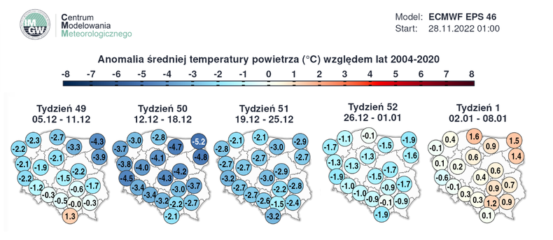 Również prognozy europejskiego ECMWF zapowiadają przewagę chłodu.