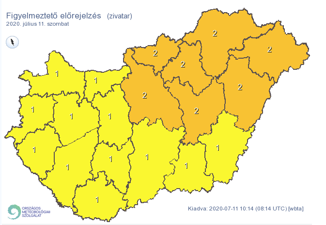 Az ország minden megyéjére riasztás van kiadva a közelgő zivatarok miatt. /Fotó: Országos Meteorológiai Szolgálat